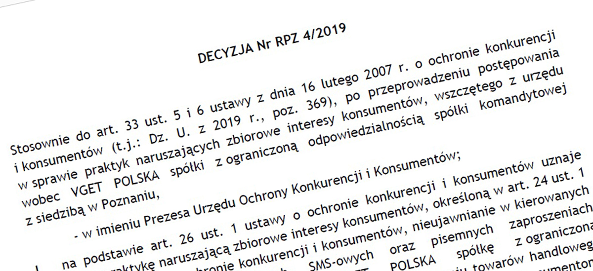 UOKiK ukarał VGET za organizowanie pokazów