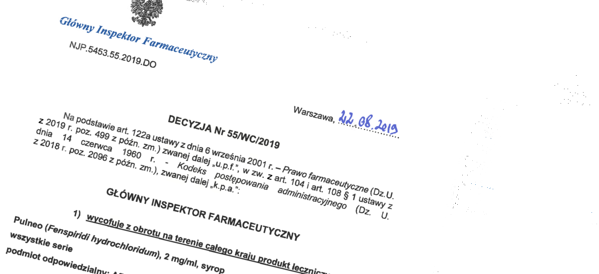 GIF wycofał ze sprżedaży syropy Pulneo