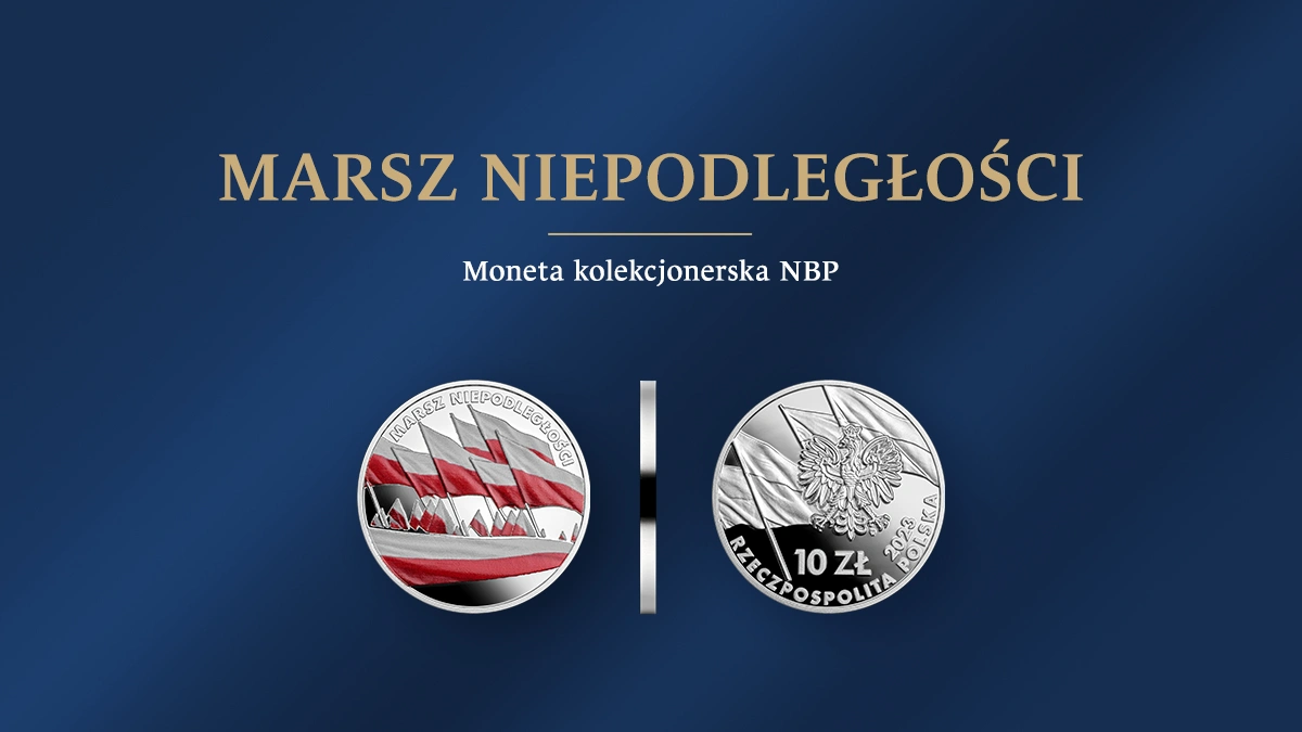 Marsz Niepodległości na srebrnej monecie kolekcjonerskiej NBP