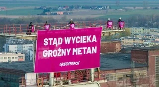 „Stąd wycieka groźny metan”. Protest Greenpeace w kopalni Szczygłowice